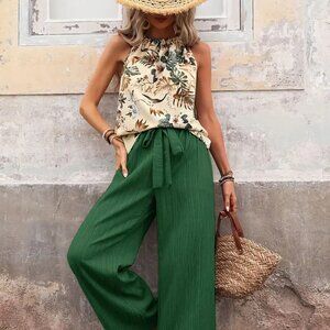 Printed Tank Top and Wide Leg Pants Set